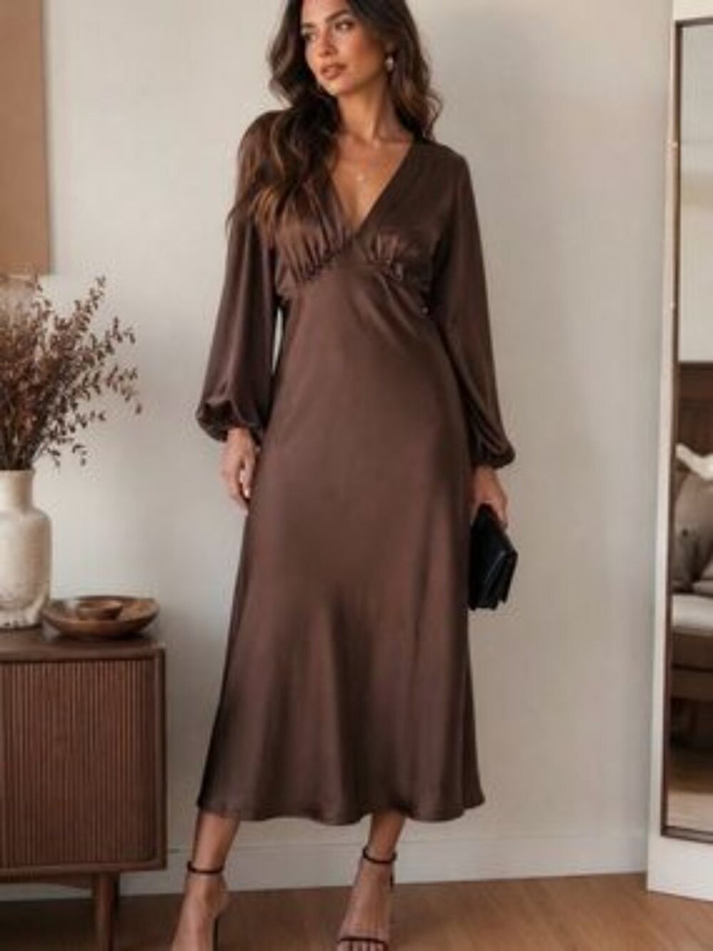 Banana Republic Elegant Chocolate Brown Long Sleeve Dress